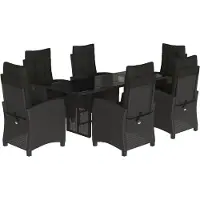 vidaXL 7-tlg. Garten-Essgruppe mit Kissen Schwarz Poly Rattan