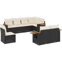 vidaXL 8-tlg. Garten-Sofagarnitur mit Kissen Schwarz Poly Rattan