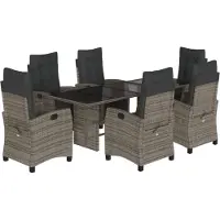 vidaXL 7-tlg. Garten-Essgruppe mit Kissen Grau Poly Rattan