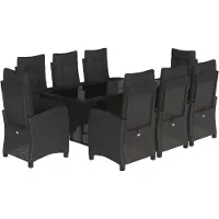 vidaXL 9-tlg. Garten-Essgruppe mit Kissen Schwarz Poly Rattan
