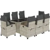 vidaXL 9-tlg. Garten-Essgruppe mit Kissen Hellgrau Poly Rattan