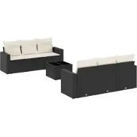 vidaXL 7-tlg. Garten-Sofagarnitur mit Kissen Schwarz Poly Rattan