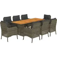 vidaXL 9-tlg. Garten-Essgruppe mit Kissen Grau Poly Rattan