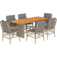 vidaXL 7-tlg. Garten-Essgruppe mit Kissen Beigemischung Poly Rattan