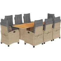 vidaXL 9-tlg. Garten-Essgruppe mit Kissen Beigemischung Poly Rattan