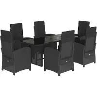 vidaXL 7-tlg. Garten-Essgruppe mit Kissen Schwarz Poly Rattan