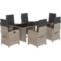 vidaXL 7-tlg. Garten-Essgruppe mit Kissen Hellgrau Poly Rattan