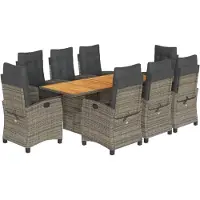 vidaXL 9-tlg. Garten-Essgruppe mit Kissen Grau Poly Rattan