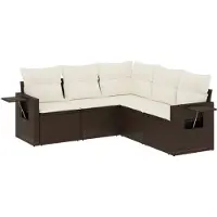 vidaXL 5-tlg. Garten-Sofagarnitur mit Kissen Braun Poly Rattan