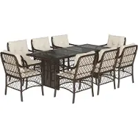 vidaXL 9-tlg. Garten-Essgruppe mit Kissen Braun Poly Rattan