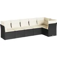 vidaXL 6-tlg. Garten-Sofagarnitur mit Kissen Schwarz Poly Rattan
