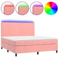 vidaXL Boxspringbett mit Matratze & LED Rosa 160x200 cm Samt