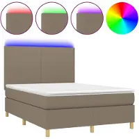 vidaXL Boxspringbett mit Matratze & LED Taupe 140x190 cm Stoff