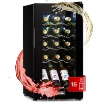 Klarstein Weinkühlschrank, 1 Zonen Getränkekühlschrank Klein, Kleiner Weinschrank 53L, Wein-Kühlschrank Klein mit Glastür, Indoor/Outdoor Flaschenkühlschrank, Wine Fridge 5-18°C, 15 Flaschen