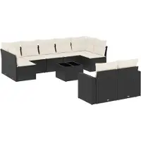 vidaXL 10-tlg. Garten-Sofagarnitur mit Kissen Schwarz Poly Rattan