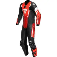 Dainese Misano 3 D-Air Airbag Perforierte Schwarz Rot Fluo Rot 1-Teiler Motorrad Lederkombi Größe 64