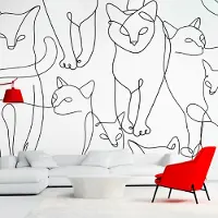 Artgeist Wandbild – Katzenzeichnung – minimalistische Skizzen schwarzer Katzen auf weißem Hintergrund
