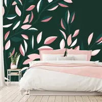 Artgeist Fototapete – Blühende Weinrebe – minimalistische Kletterblätter auf grünem Hintergrund