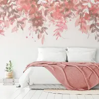 Artgeist Fototapete – Unter der Vegetation – hängende Ranken mit rosa Blättern auf neutralem Hintergrund