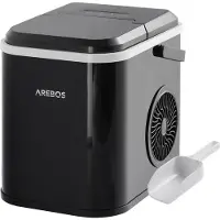 Arebos Eiswürfelmaschine Kunststoff, schwarz, 8 Eiswürfel in 15 Minuten, selbstreinigend, Tank 1,1 Liter