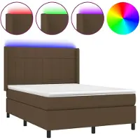 vidaXL Boxspringbett mit Matratze & LED Dunkelbraun 140x190 cm Stoff