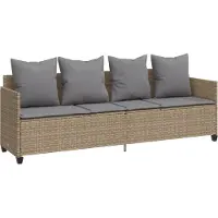 vidaXL Sonnenliege mit Kissen Beige Poly Rattan