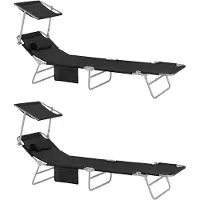 SoBuy 2-er Set Sonnenliege Auflage klappbare Gartenliege Relaxstuhl für Gärten, Höfe, Strände, Balkone Schwarz bis 110 kg belastbar OGS48-SCHx2