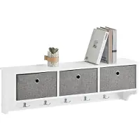 SoBuy FRG282-W Kleiderständer mit Wandregal - 3 Wäschekörbe - Weiß - 100x20x30 cm - Holz