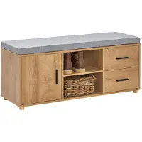 SoBuy FSR148-N Schuhbank mit Sitz - 1 Tür & 2 Schubladen - 110 x 35 x 47 cm - Braun / Grau