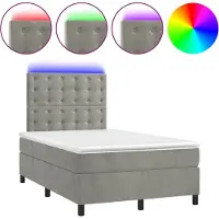 vidaXL Boxspringbett mit Matratze & LED Hellgrau 120x190 cm Samt