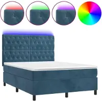 vidaXL Boxspringbett mit Matratze & LED Dunkelblau 140x190 cm Samt