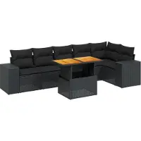 vidaXL 7-tlg. Garten-Sofagarnitur mit Kissen Schwarz Poly Rattan
