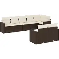 vidaXL 8-tlg. Garten-Sofagarnitur mit Kissen Braun Poly Rattan