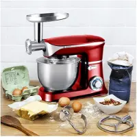 Royalty Line Küchenmaschine Multifunktionsgerät 1900W Rot mit 6,5L Schüssel, 1,5L Mixer und Fleischwolf