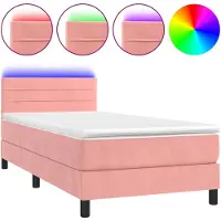 vidaXL Boxspringbett mit Matratze & LED Rosa 100x200 cm Samt