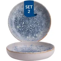 James Cooke Azure Vintage tiefe Teller 2er-Set Steingut Ø 22 cm blau weiß gestreift