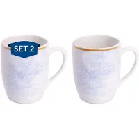 James Cooke Clouded Charm Kaffeetassen 2er-Set Steingut 27 cl weiß blau, brauner Rand