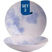 James Cooke Clouded Charm tiefe Teller 2er-Set Steingut Ø 22 cm blau weiß, braun umrandet