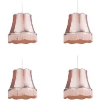 QAZQA - Retro 4-flammiger Set Retro Hängeleuchten pink 4-flammig5 cm - Granny I Wohnzimmer I Schlafzimmer - Textil Rund - LED geeignet E27