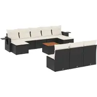 vidaXL 11-tlg. Garten-Sofagarnitur mit Kissen Schwarz Poly Rattan