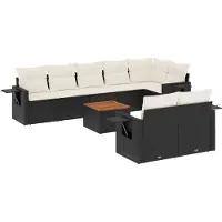 vidaXL 9-tlg. Garten-Sofagarnitur mit Kissen Schwarz Poly Rattan