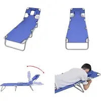 vidaXL Klappliege mit Kopfkissen Pulverbeschichteter Stahl Blau - Sonnenliege - Sonnenliegen - Sonnenbett - Sonnenbetten