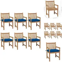 vidaXL Gartenstühle 6 Stk. mit Blauen Kissen Massivholz Teak - Gartenstühle