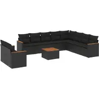 vidaXL 11-tlg. Garten-Sofagarnitur mit Kissen Schwarz Poly Rattan