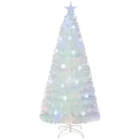 Costway Weihnachtsbaum Künstlich mit Beleuchtung, Tannenbaum mit bunten LED-Lichtern & Glasfaser & Sternspitze, Christbaum für Zuhause Büro Geschäfte Hotels, Weiß (180 cm)