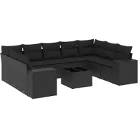 vidaXL 10-tlg. Garten-Sofagarnitur mit Kissen Schwarz Poly Rattan