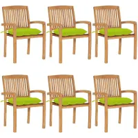 vidaXL Stapelbare Gartenstühle mit Kissen 6 Stk. Massivholz Teak