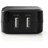 Nedis Netzladegerät - 24 W - 2x 2.4 A A - Anzahl der Ausgänge: 2 - 2x USB-A - Kein Kabel im Lieferumfang enthalten - Single Voltage Output - Schwarz