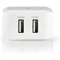 Nedis Netzladegerät - 24 W - 2x 2.4 A A - Anzahl der Ausgänge: 2 - 2x USB-A - Kein Kabel im Lieferumfang enthalten - Single Voltage Output - Weiss