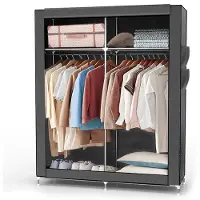 Intirilife Faltschrank 108x170x45 cm in ASCH GRAU - mit Reißverschluss Stoffschrank Kleiderschrank mit Kleiderstange, Fächern und Seitentasche - Camping Steckschrank Textil Garderobe